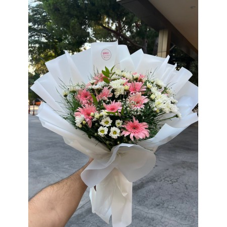 PEMBE GERBERA - PAPATYA BUKETİ